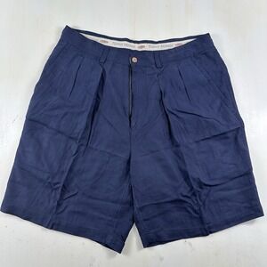 Vtg Tommy Bahama Relax Mens 33 Blue Silk Pleated‎ Casino Deck Shorts Herringbone